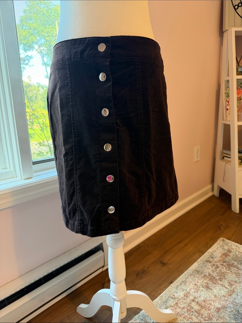 LOFT Dark Brown Button-Front Corduroy Mini Skirt - Picture 3 of 5